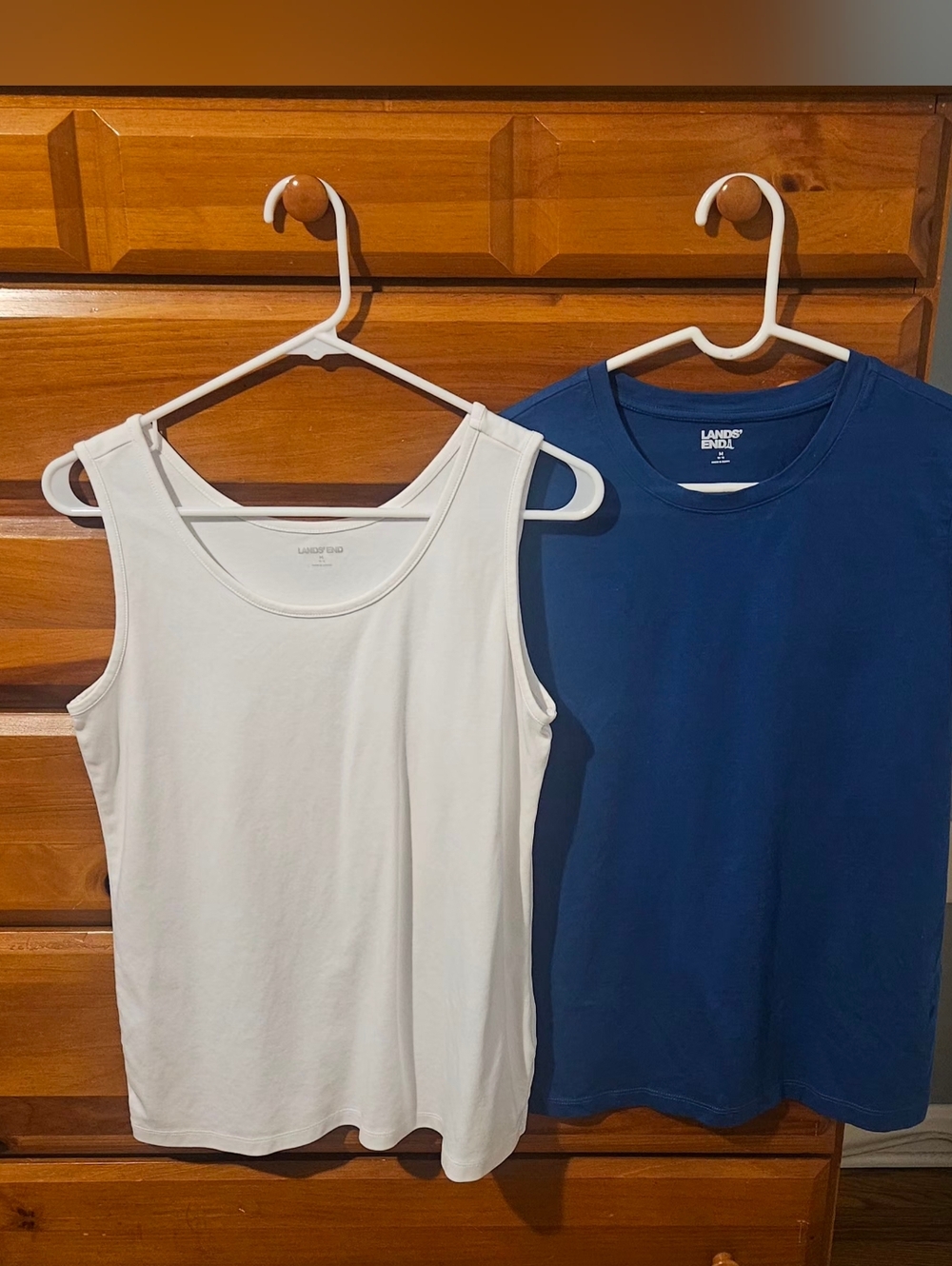 Lands' End Blue Short-Sleeve Tee & White Tank Top Bundle Size M
